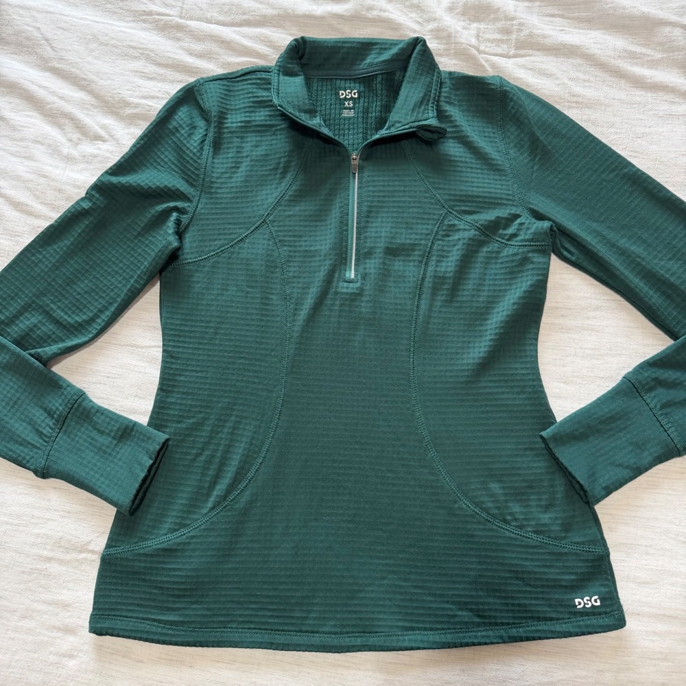 DSG Women XS Green Quarter Zip Pullover Waffle Knit Athletic Top DAW21204